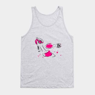 Outline of high heel classic summer shoes with watercolor spots. Tank Top